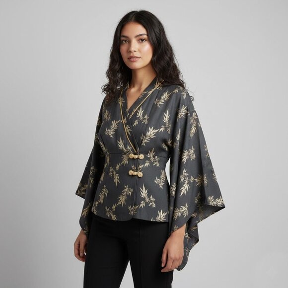 Vintage 90s Sue Wong Silk Blend Kimono Top, Whimsigoth Fairycore, Size Medium - Picture 3 of 8